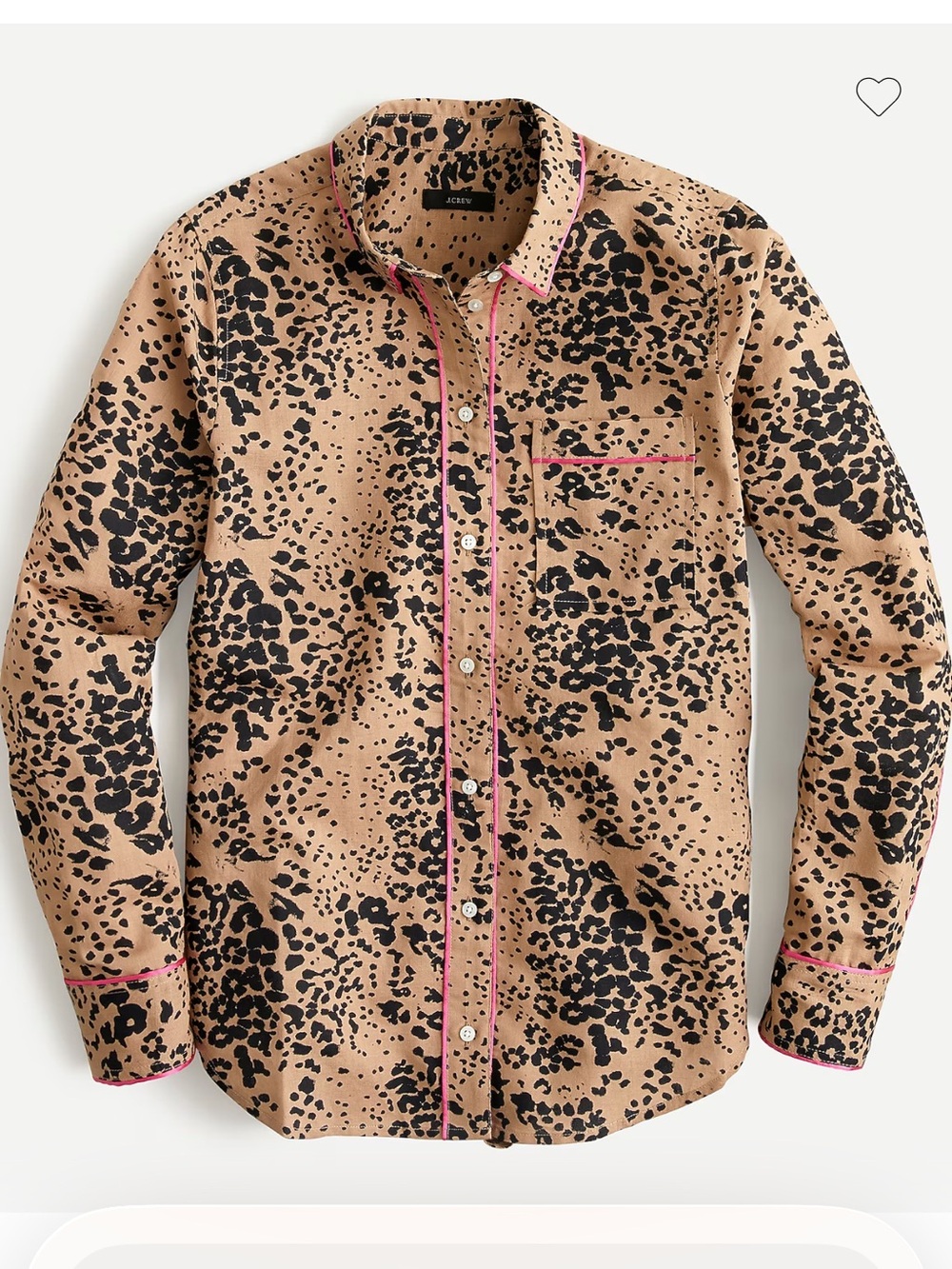 J. Crew Tan and Black Leopard Print Shirt with Pink Trim